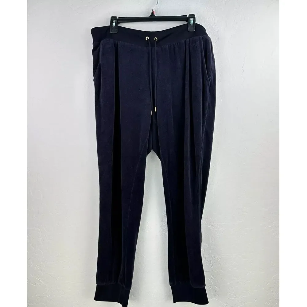 Juicy Couture Jogger Pants‎ Womens XL Blue Velour Drawstring Y2K Preppy Lounge